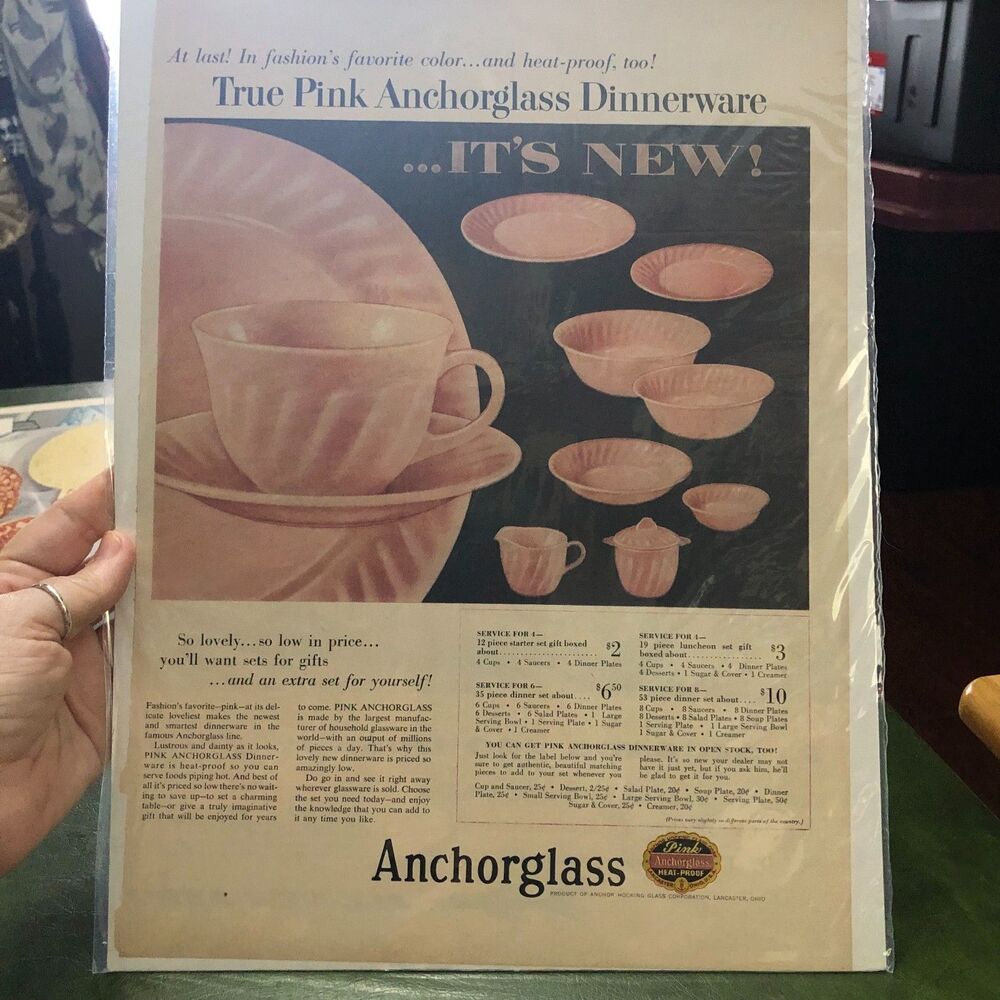 Vintage True Pink Anchorglass Dinnerware  by Anchor Hocking Advertisement 1950s